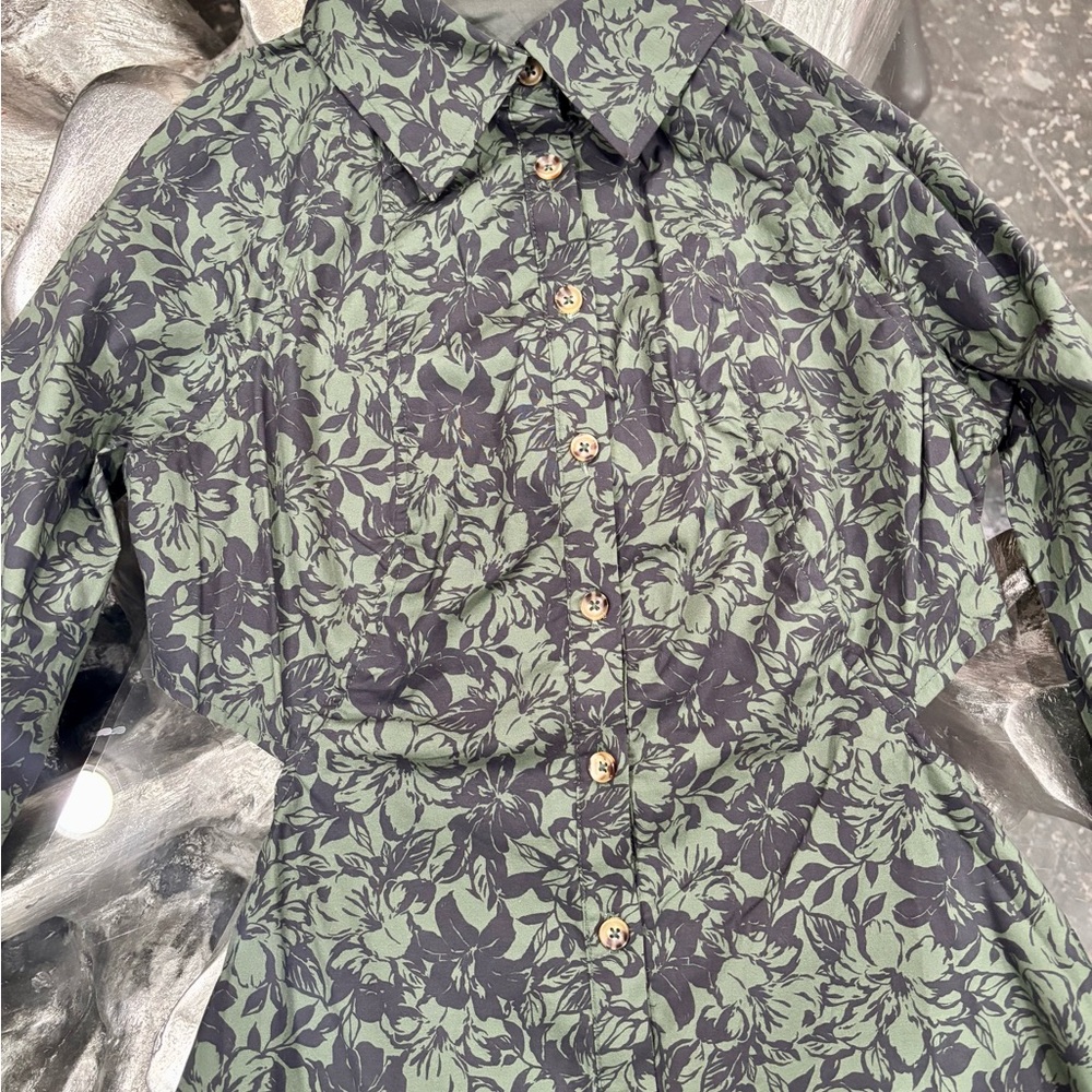 Free People Third Form Emerald Floral Open Back Blouse | Romantic Boho Top - Picture 4 of 5